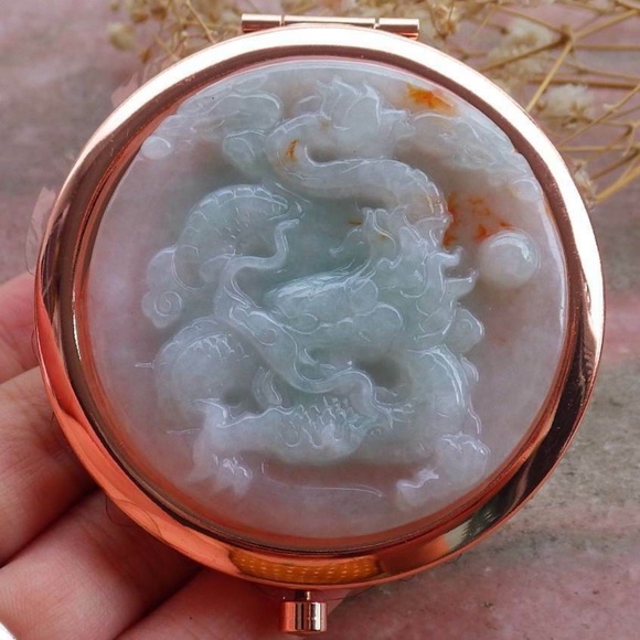 Certified Green Red 100% Natural A Jade jadeite Dragon Spit Bead Mirror - Picture 10 of 10